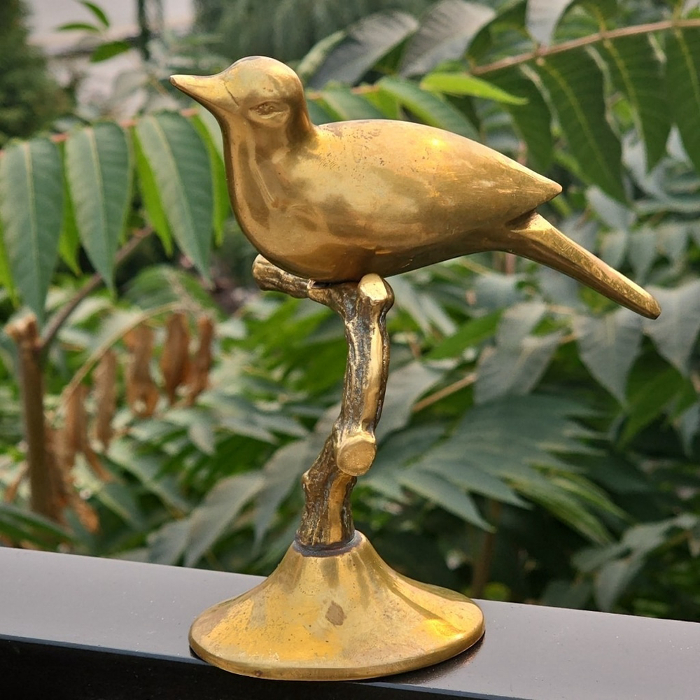 Vintage Brass Bird on a Tree Branch 6" Figurine Home Decor Statue